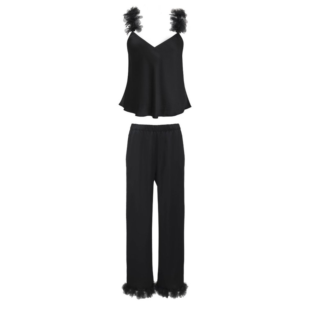 For Love & Lemons black floral trim pajama set (M)
